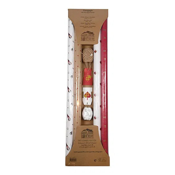 Innpökkunarsett jólapappír, merkispjöld og bönd