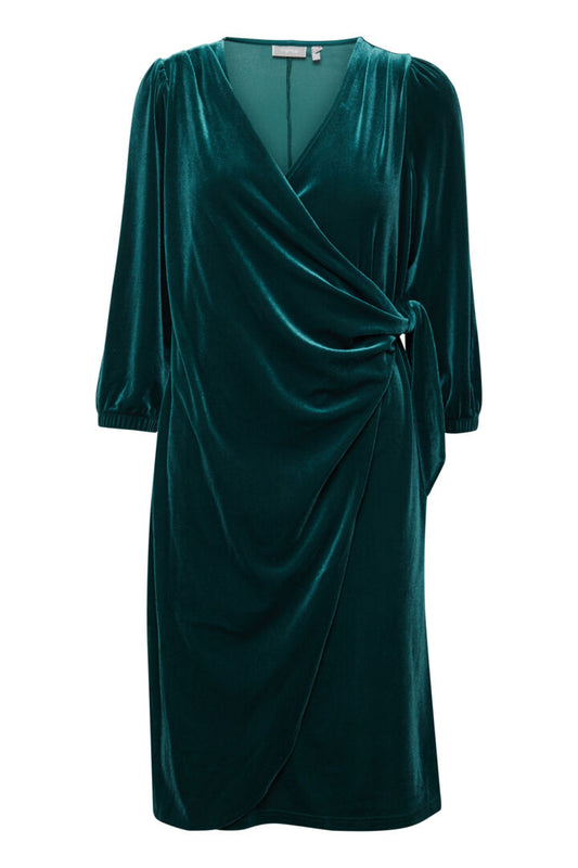 Cassandra velúr kjóll grænn - EINN TIL Í XXL