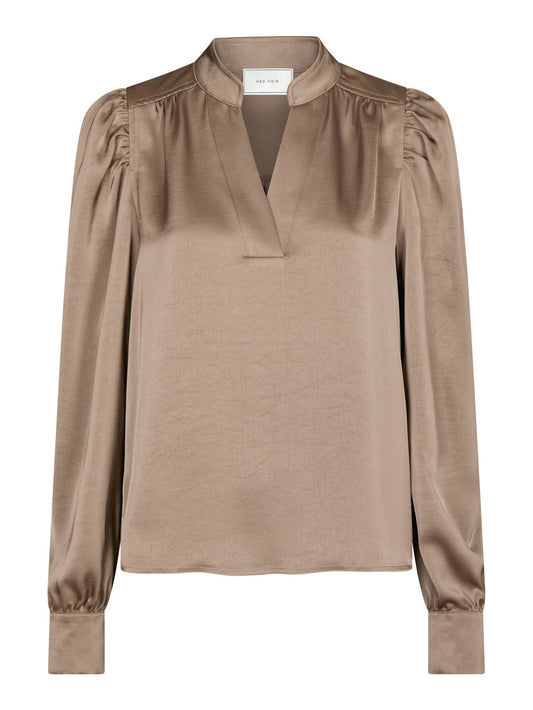 Rosslyn satin blússa dark taupe - Neo Noir