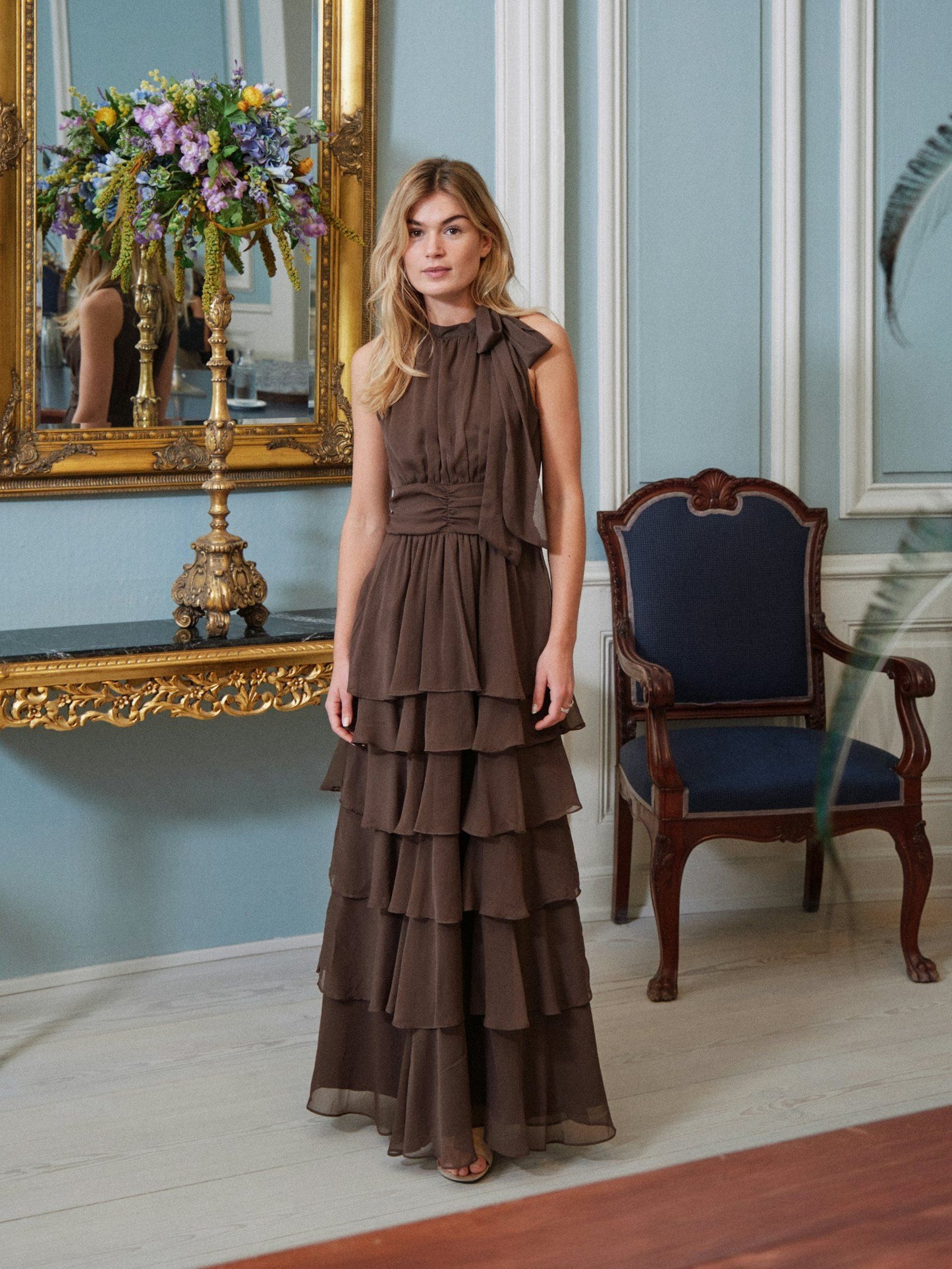 Marli Solid Chiffon Kjóll Brúnn - Neo Noir