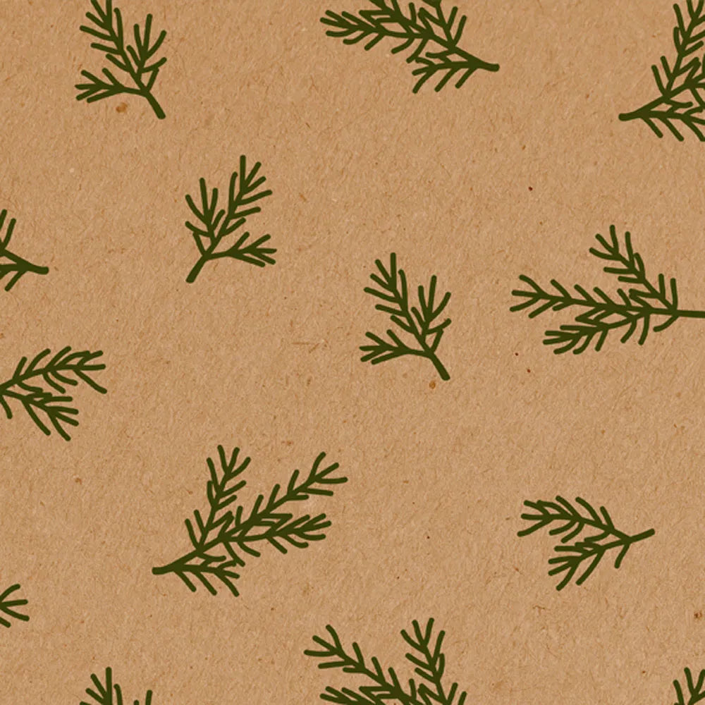 Jólapappír brúnn/grænar greinar 5m rúlla