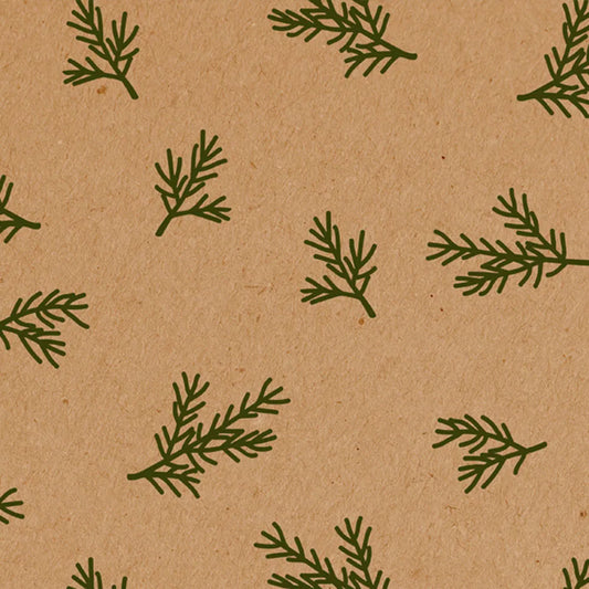 Jólapappír brúnn/grænar greinar 5m rúlla