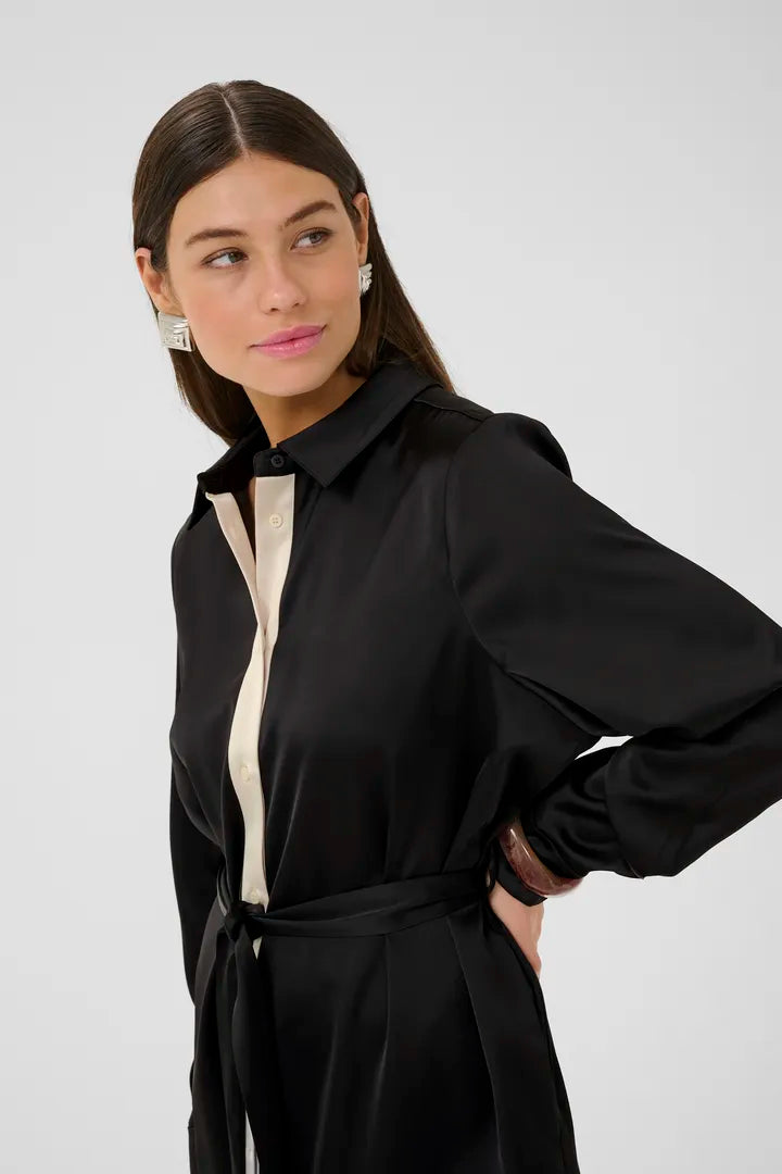 Annabelle satin skyrtukjóll svartur - Culture