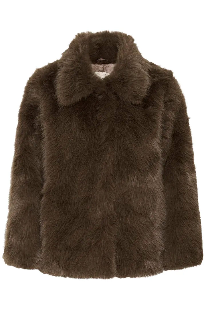 Drama faux fur brúnn - Cream