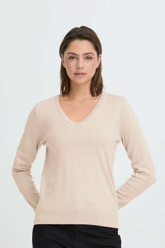 Huls V-neck peysa ljós - ICHI