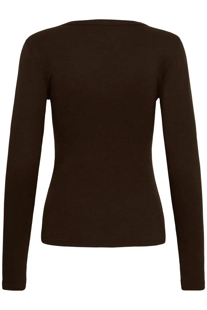Liddy v-neck langerma bolur brúnn - Kaffe
