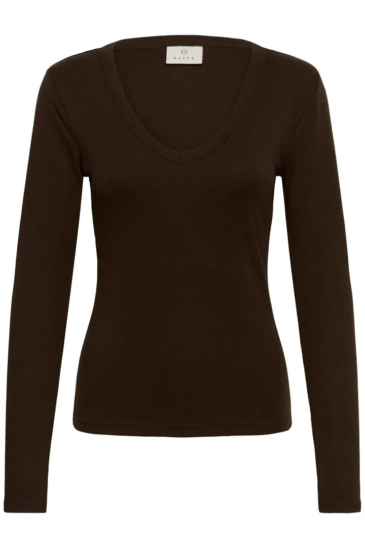 Liddy v-neck langerma bolur brúnn - Kaffe