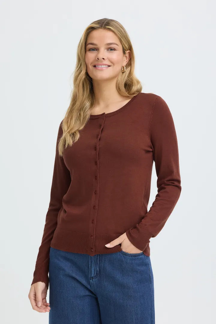 Basic hneppt peysa rauðbrún - Fransa