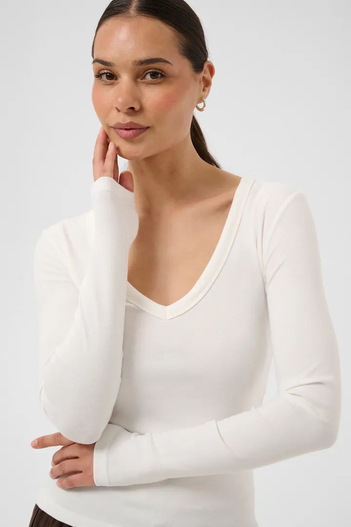 Liddy v-neck langerma bolur Hvítur - Kaffe