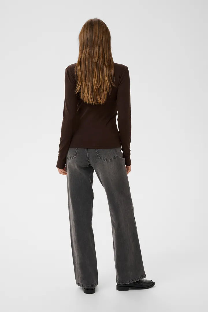 Liddy v-neck langerma bolur brúnn - Kaffe