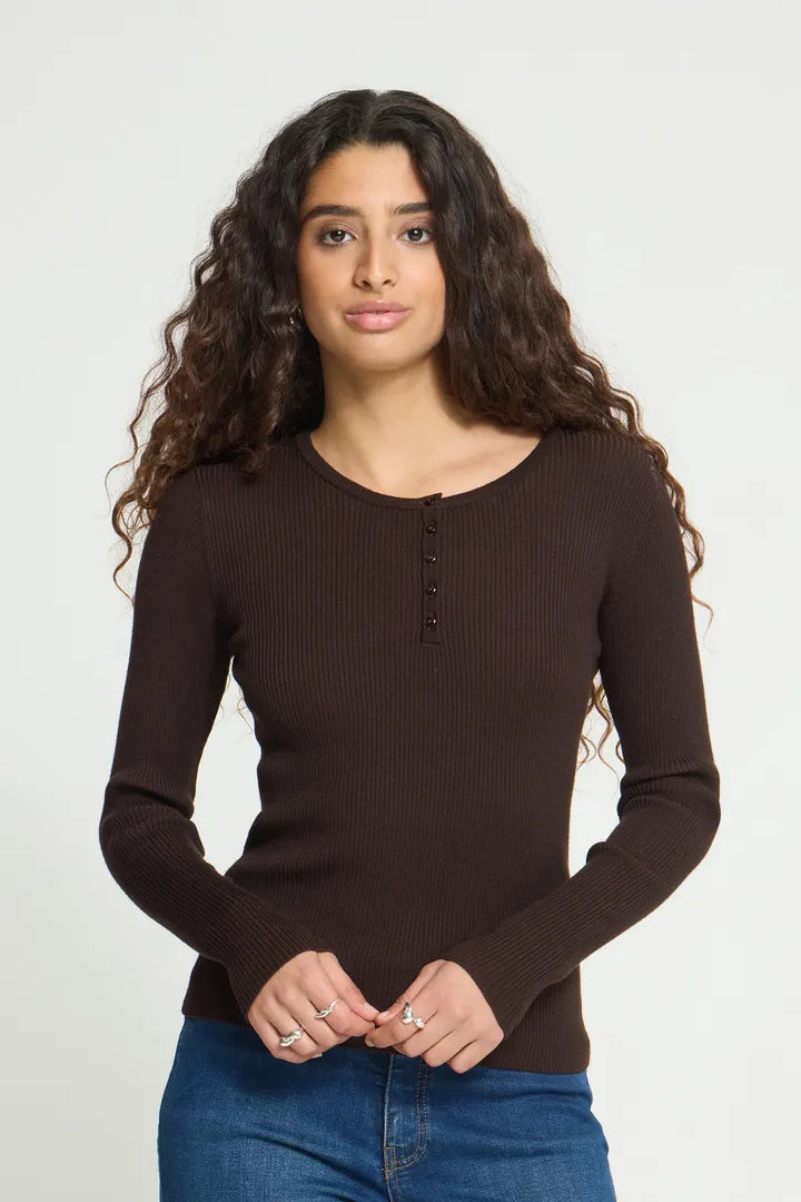 Huls rib peysa brún - Ichi