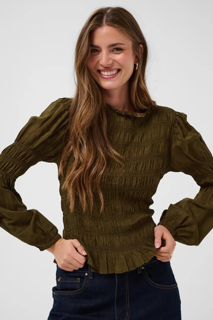 Henva blússa olive - Cream