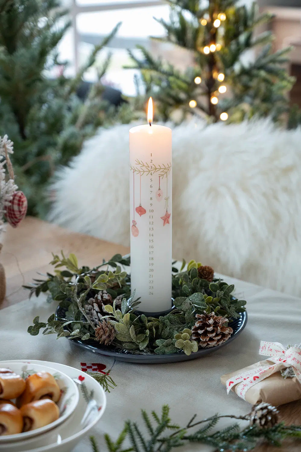 Dagatalskerti hvítt/skraut