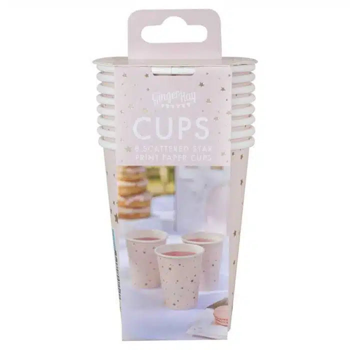 Pappaglös pastel bleik með stjörnum 8 stk.