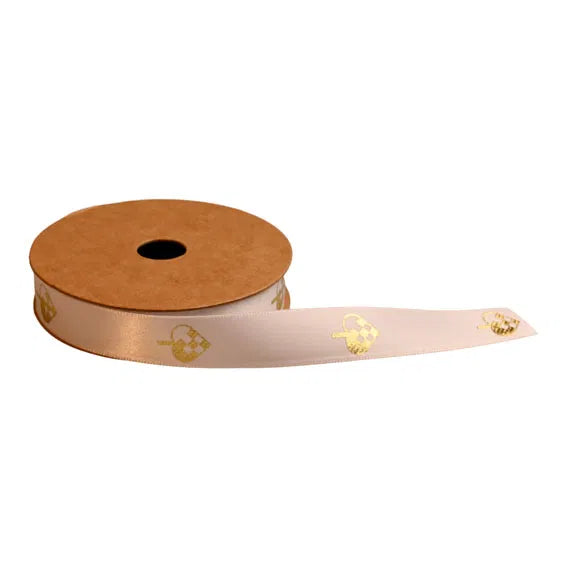 Hvítur borði m/gylltu hjarta 10m