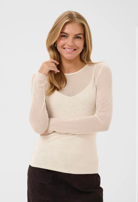 Sina mesh toppur með steinum ljós - Kaffe