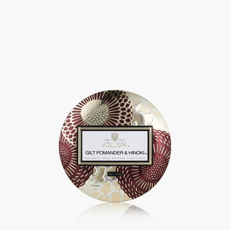 Gilt Pomander & Hinoki mini tin ilmkerti - Voluspa