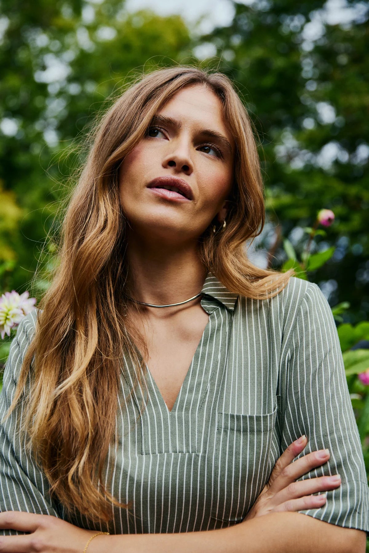 Sava skyrta græn röndótt - Freequent